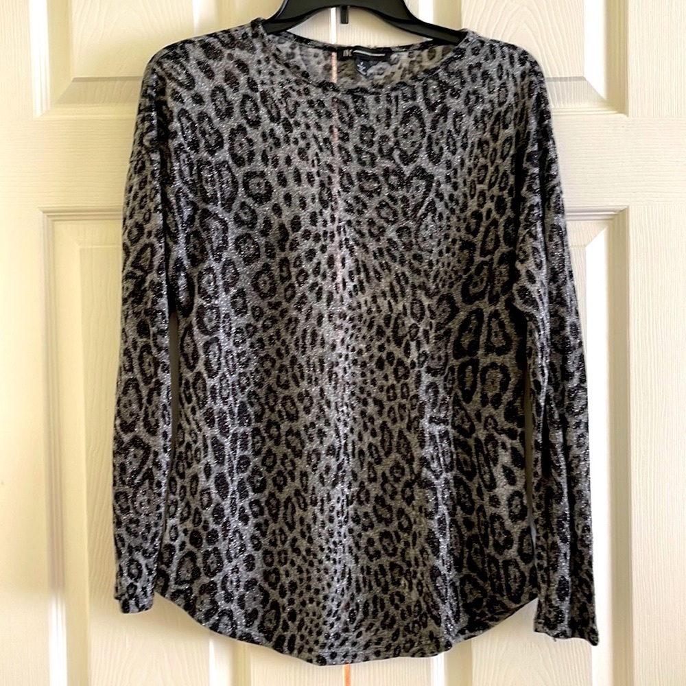 💋SALE💋 INC Cheetah Print Black Grey with Metallic Thread Sweater, Size S.